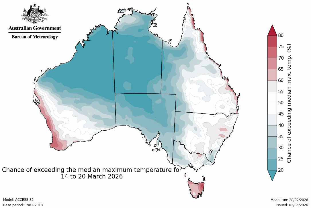 Maximum temperature – chance of above median - Third week