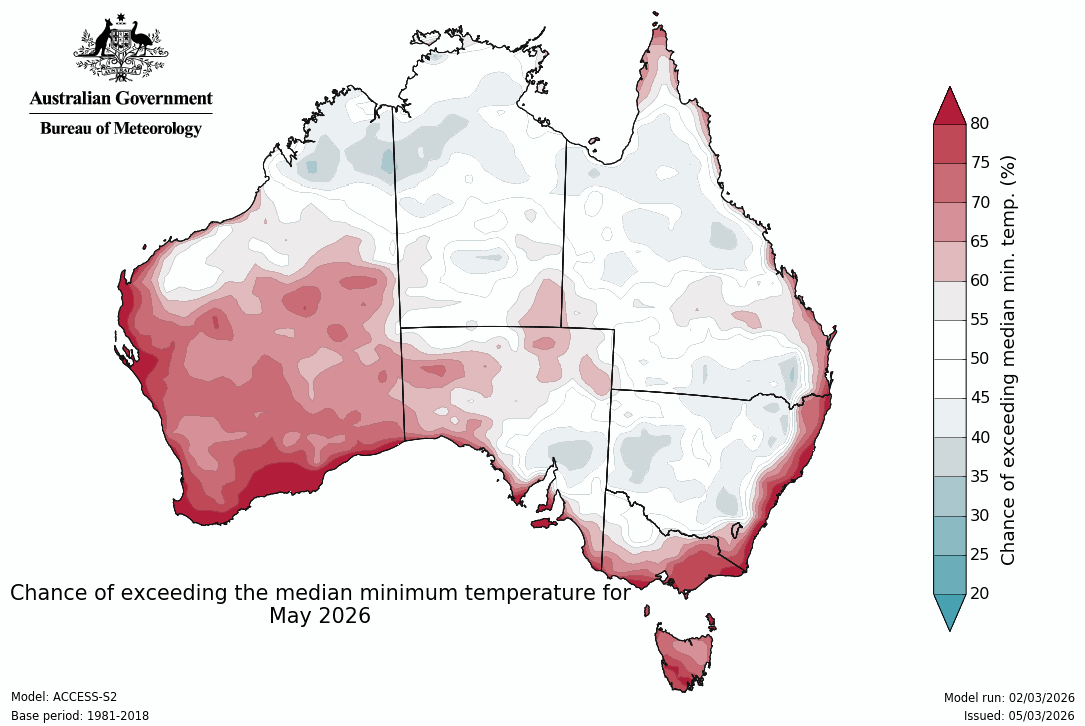 Minimum temperature – chance of above median - Second month