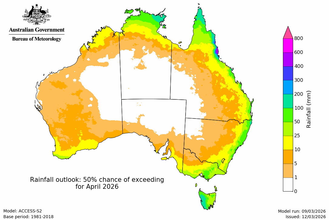 Rainfall – 50% chance scenario - First month