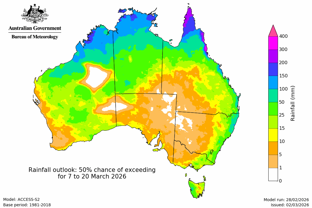 Rainfall – 50% chance scenario - Second fortnight