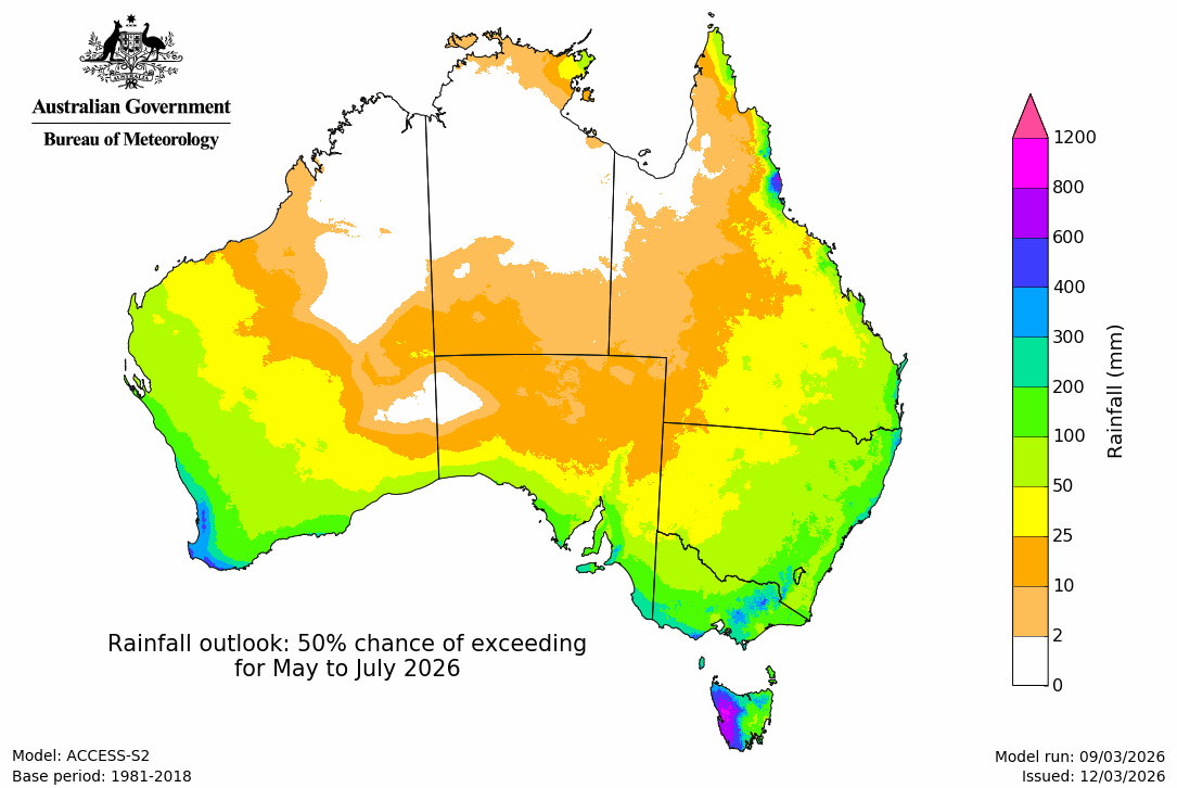 Rainfall – 50% chance scenario - Second three months