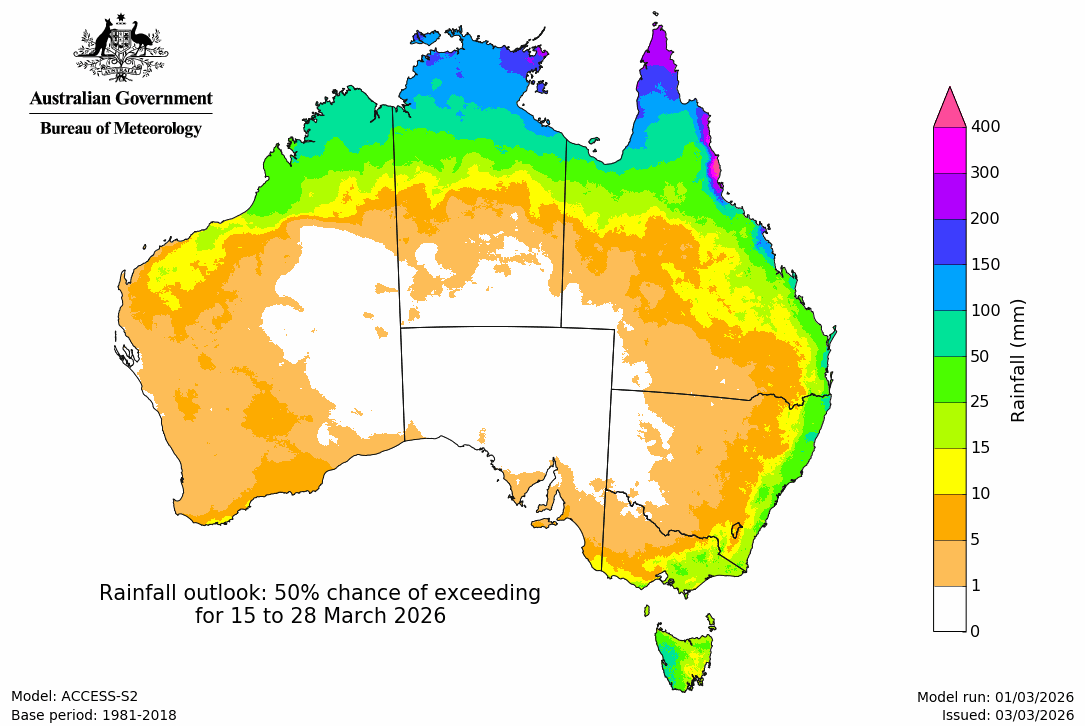 Rainfall – 50% chance scenario - Third fortnight