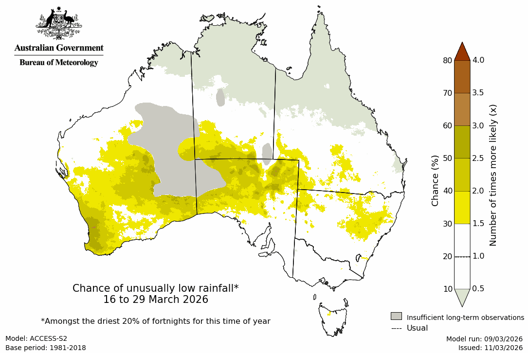 Rainfall – bottom quintile - Second fortnight